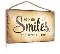 Panneau de porte amusant pour chambre à coucher et adolescents Inscription So Many My Smiles Begin With You (15 x 28 cm)
