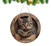 Panneau de porte de bienvenue, panneau en bois à suspendre sur le devant du chat pour vœux saisonniers, décoration sur le thème des animaux avec pendentif plat artistique 2D, panneau mural rustique
