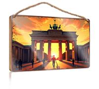 Panneau de porte de bureau amusant Porte de Brandebourg au coucher du soleil : monument emblématique de Berlin, panneau en bois illuminé, décoration de chambre de garçon, décoration de chambre pour
