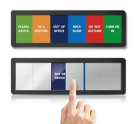 Panneau de porte de bureau avec 6 options, « Do Not Disturb, In a Meeting, Out of Office, Working from Home, Come on in, Back Soon, Business Privacy » indique le statut de la personne à l'intérieur de