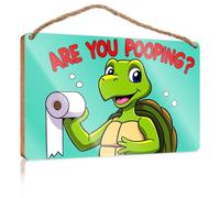 Panneau de porte de bureau personnalisé avec tortue de dessin animé tenant du papier toilette avec le texte « Are You Pooping ? Cadeaux d'été Home Sweet Home » (23 x 35 cm)