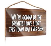 Panneau de porte de bureau personnalisé We're Gonna Be The Greatest Love Story This Town Has Ever Seen. Panneau avant en bois pour décoration de cuisine (20 x 30 cm)