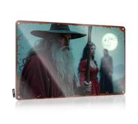 Panneau de porte de dortoir « Wizard With Staff Under A Full Moon » - Panneau d'avertissement amusant - Accessoires de bar - 30 x 40 cm