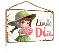 Panneau de porte décoratif « Charming Day : A Girl With Pink Flowers In Green Dress and Hat » - Décoration de porte d'hiver amusante - Panneaux de bureau (23 x 35 cm)