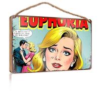 Panneau de porte décoratif Euphorie : une bande dessinée romantique, panneau en bois pour décoration de porte d'hiver, panneaux de bureau amusants (15 x 28 cm)