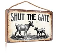 Panneau de porte d'entrée amusant Goatly Warning : Shut The Gate! Wooded Sign Our Home Signs For Home Decor Home Sweet Home Sign (20 x 30 cm)