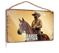 Panneau de porte d'entrée amusant Ride Into The Sunset: Readuse Rhytm'S Western Adventure Panneau en bois Our Home Signs pour décoration d'intérieur (15 x 28 cm)