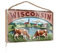 Panneau de porte d'entrée amusant Wisconsin Serenity: Cows Grazing By The Lake Wooded Sign Our Home Signs For Home Decor Home Sweet Home Sign (20 x 30 cm)
