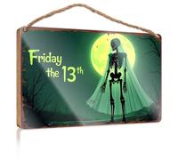 Panneau de porte d'entrée drôle squelette Bride Under The Haunting Moon : Friday The 13Th Wooded Sign Our Home Signs For Home Decor Home Sweet Home Sign (15 x 28 cm)