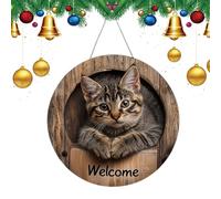 Panneau de porte d'entrée en bois - Signe de bienvenue avec pendentif sur le thème du chat le plus fort | Décoration de mariage d'anniversaire de Thanksgiving 2D Artistic 2D, accent élégant