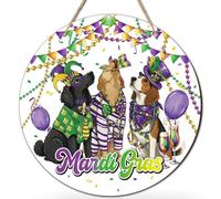 Panneau de porte d'entrée Mardi Gras Chiens de la Nouvelle-Orléans, panneau de porte en bois pour bal masqué, carnaval, décoration de Mardi Gras pour mur extérieur 30,5 x 30,5 cm