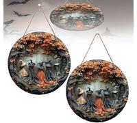 Panneau de porte d'Halloween créatif en bois 2D à suspendre avec cinq sorcières, panneau de sorcière en bois à suspendre, panneaux effrayants pour porche d'Halloween pour portes d'entrée de ferme