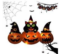 Panneau de porte d'Halloween - Panneau de porte lumineux en forme de citrouille pour Halloween, décorations murales en bois pour fournitures de fête