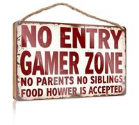 Panneau de porte d'hiver en bois « No Entry Gamer Zone : No Parents, No Siblings » - Décoration de salle de bain - 15 x 28 cm