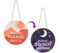 Panneau de Porte Do Not Disturb, Panneau Rond Double Face en Bois à Suspendre 23x23cm Panneau Welcome Please Knock pour Porte de Bureau Salle de Réunion Étude à Domicile