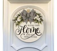 Panneau de porte en bois à suspendre avec motif floral printanier et inscription Bless This Home, fabriqué à partir de plastique résistant aux intempéries pour décoration saisonnière (B)