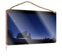 Panneau de porte en bois avec inscription « A Silhouette Of A Person Playing A Grand Piano Under A Starry Night Sky » - Décoration murale amusante pour salle de bain et cuisine (23 x 35 cm)