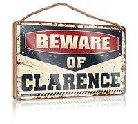 Panneau de porte en bois « Beware of Clarence » - Accessoires de bureau pour femme - Panneau de porte à faire soi-même (15 x 28 cm)