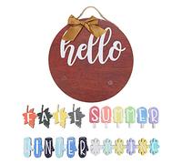 Panneau de porte en bois de 30 cm avec 4 inserts saisonniers, décoration de porche avant interchangeable, ornement suspendu rustique pour affichage mural à la maison, dans une ferm