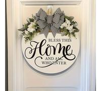 Panneau de porte en bois « Welcome » avec motif floral printanier et texte « Bless This Home », fabriqué à partir de matériau plastique durable pour portes ou murs (B)