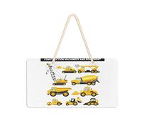 Panneau de porte en PVC à suspendre avec camion grue et bulldozer Jaune 35,1 x 24,9 cm Panneau de bienvenue pour porche, jardin, cour, maison, avant de ferme