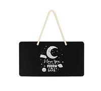 Panneau de porte en PVC avec citations « I love you to the moon and back », motif planètes spatiales, noir foncé, 15,2 x 28 cm