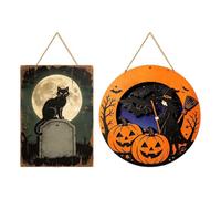 Panneau De Porte Halloween Bienvenue 2 Pièces Suspension Bois Sorcière
