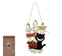 Panneau De Porte Halloween Bienvenue Décorations en Bois et Fantôme | Panneau Bienvenue Chat Noir Maison Bureau Entrée Mur Manteau Fenêtre Célébration Fête Vacances