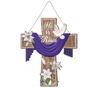 Panneau de porte « He is Risen »,Croix de Pâques,Décoration religieuse de Pâques Pour Porte, Mur,Intérieur et Extérieur Décoration
