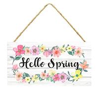 Panneau de Porte Hello Spring, 6 X 12 Pouces Fleurs Colorées Printemps Décor Suspendu Signe, Panneau de Bienvenue de Printemps en Bois, pour les Décorations Porte D'entrée du Porche Maison de Pâques