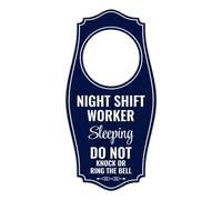 Panneau de porte Night Shift Worker Sleeping Do Not Knock Or Ring The Bell | Panneau de porte de maison ou d'affaires - Bleu marine, 10,2 x 20,3 cm