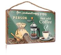 Panneau de porte pour la maison - Joie instantanée amusante : Just Add Coffee! - Panneau en bois - Décorations d'automne à suspendre (20 x 30 cm)