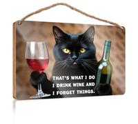 Panneau de porte pour porte d'entrée à l'extérieur avec inscription « That's What I Do I Drink Wine and I Forget Things » - Décoration de piscine à suspendre - 20 x 30 cm