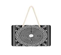 Panneau de porte rétro vintage traditionnel noir blanc grec ornement labyrinthe floral PVC panneau suspendu panneau de porte 35,1 x 24,9 cm panneau de bienvenue pour porche, jardin, cour, maison avant