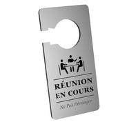 Panneau de porte - réunion en cours, ne pas déranger - en acrylique argenté pour entreprise, institution, bureau à domicile, hôtels, espace de travail