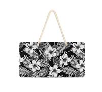 Panneau de porte sans couture gris blanc tropical d'été floral feuilles sur panneau en PVC noir foncé à suspendre, panneau de bienvenue 15,2 x 27,9 cm pour porche, jardin, cour, maison, façade de
