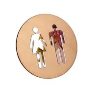 Panneau De Porte Toilette Rond En Bois 4mm, 1 Pièce, Acrylique 3d Noir Or Argent, Surface Miroir, Autocollant Mural, Décoration Maison, Faveur(Silver mirror wood,20x20cm)