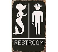 Panneau de porte vintage drôle de sirène pirate pour salle de bain, décoration murale sur le thème nautique, sirène, pirate, plage, bateau - 30,5 x 20,3 cm (515)