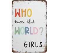 Panneau de porte vintage en aluminium avec inscription « Who Run The World Girls » - Décoration murale rétro en aluminium - 15,2 x 20,3 cm