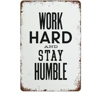 Panneau de porte vintage en aluminium avec inscription « Work Hard Stay Humble » - Décoration murale rétro en aluminium - 15,2 x 20,3 cm