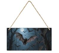 Panneau de porte vintage en bois à suspendre - 24 x 12 cm - Chauve-souris - Art mural rustique - Plaque murale de ferme pour cadeau, salon, chambre à coucher, café