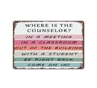 Panneau de porte « Where is The Counselor Counseling » - Décoration de bureau - Plaque en métal rétro - Décoration de ferme - Cadeau pour ami ou conseiller - 20,3 x 30,5 cm