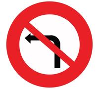 Panneau de prescription B2a - Interdit Tourner à Gauche Intersection Vinyle Souple Autocollant 200 mm
