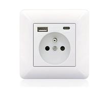 Panneau de Prises Franais Type-C USB 2 Prises et 1 Port USB Arc Blanc PZCC