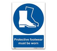 Panneau de protection « Protective Shoes must be worn » en plastique rigide A4 1 mm - Sécurité EPI obligatoire