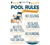 Panneau de règles de piscine en métal amusant pour l'été avec lignes directrices de natation ludiques et décoration d'extérieur 30,5 x 40,6 cm