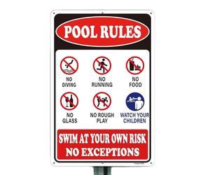 Panneau de règles de piscine - Réglementation de sécurité, panneaux de règles de piscine extérieures, en aluminium décorative de 20,3 x 30,5 cm | Décoration de piscine extérieure, plage