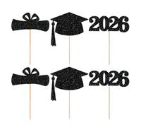 Panneau de remise de diplôme pour vase à fleurs, décorations de gâteaux - Chapeau de remise de diplôme 2026, pics à cupcakes, pour nourriture, dîner, table, bureau, vacances, fête, école, activité