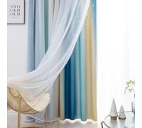 Panneau de rideau en tulle transparent, voilage léger pour filtrer la lumière du jour, complément parfait à n'importe quelle pièce (bleu 1)
