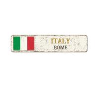 Panneau de rue de Rome personnalisé en métal avec drapeau de l'Italie capitale souvenir de la ville de l'Italie et de Rome - Décoration murale vintage de ferme - Cadeau pour un ami étranger, un